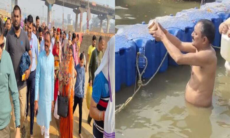 Madhya Pradesh Energy Minister Rakesh Shukla took a dip in the Sangam of Prayagraj along with his family on Sunday